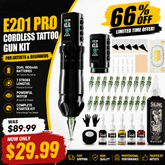 Solong E201 Pro Cordless Tattoo Gun Kit with 7 Strokes Length,Dual 1800mAh Power Batteries and 100ML Tattoo Ink Mechanical Tattoo Machine for Artists & Beginners SL-TKE201A-1-US