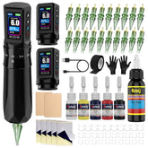 E751 Complete Tattoo Pen Kit for Beginners, Cordless Tattoo Gun Featuring 7 Adjustable Stroke Lengths, Dual 1600mAh Batteries, Tattoo Needles, Ink, Transfer Paper & Grip Cover