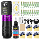 EF-TKE754A-4 Complete Beginner Tattoo Kit, 2300mAh Tattoo Gun with 7 Adjustable Voltage and 2 Working Modes, 30ml Black Ink, 20 Tattoo Needles & Transfer Paper