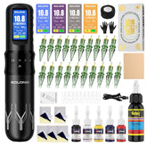 Wireless Tattoo Gun Kit-Solong Complete Tattoo Machine Kit with Powerful Battery, 7 Stroke Lengths, Cartridge Needles and Color Wallpaper Guide for Beginners SL-TKE200A-1-USA