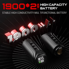 Dual 1900mAh high-capacity batteries for CNC KRONOS tattoo machine, ensuring stable high conductivity and versatile performance.