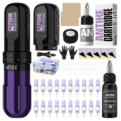 ANTIKE Cordless Tattoo Gun Kit with 7 Adjustables Strokes and 2 pcs * 1600 mAh Tattoo Batteries,Tattoo Kit Complete with Needles Cartridges, Inks and Tattoo Accessories AK-TKE551A-4