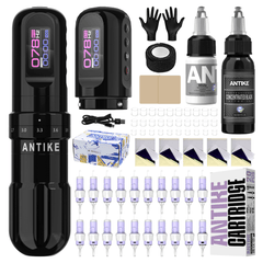 ANTIKE Cordless Tattoo Gun Kit with 7 Adjustables Strokes and 2 pcs * 1600 mAh Tattoo Batteries,Tattoo Kit Complete with Needles Cartridges, Inks and Tattoo Accessories AK-TKE551A-1