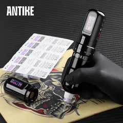 ANTIKE Cordless Tattoo Gun Kit with 7 Adjustables Strokes and 2 pcs * 1600 mAh Tattoo Batteries,Tattoo Kit Complete with Needles Cartridges, Inks and Tattoo Accessories AK-TKE551A-1