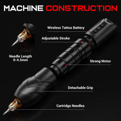 Wireless Tattoo Machine with Adjustable Stroke-Rotary Cartridge Tattoo Machine Pen Gun with Extra 1900mAh Battery Color LCD Display Coreless Motor for Professionals Tattoo Artist CNC-M2-E402-1