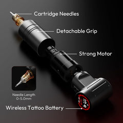 CNC Wireless Machine, Rotary Pen with 4000mAh Dual Batteries Gun LED Display 4.0 Stroke Coreless Motor Supply for Professionals and Artists Black HAMMER CNC-M2-E403-1