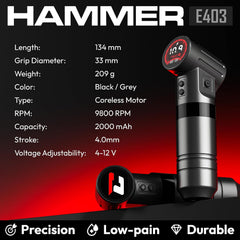 CNC Wireless Machine, Rotary Pen with 4000mAh Dual Batteries Gun LED Display 4.0 Stroke Coreless Motor Supply for Professionals and Artists Black HAMMER CNC-M2-E403-1