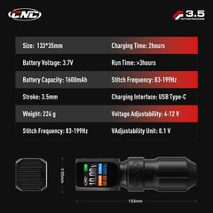 CNC Tattoo Machine Wireless Tattoo Gun Rotary Pen with 3200mAh Dual Batteries 3.5 Stroke Power Supply Digital LED Display Coreless Motor for Tattoo Professionals and Beginners CNC-M2-E77-1