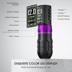 EF-TKE754A-4 Complete Beginner Tattoo Kit, 2300mAh Tattoo Gun with 7 Adjustable Voltage and 2 Working Modes, 30ml Black Ink, 20 Tattoo Needles & Transfer Paper