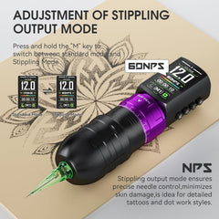 EF-TKE754A-4 Complete Beginner Tattoo Kit, 2300mAh Tattoo Gun with 7 Adjustable Voltage and 2 Working Modes, 30ml Black Ink, 20 Tattoo Needles & Transfer Paper