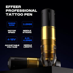 Gold 7 Strokes LED Tattoo Machine Kit Dual 1800mAh Batteries 20 Cartridge Needles EF-TKP752A-9