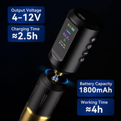 Gold 7 Strokes LED Tattoo Machine Kit Dual 1800mAh Batteries 20 Cartridge Needles EF-TKP752A-9