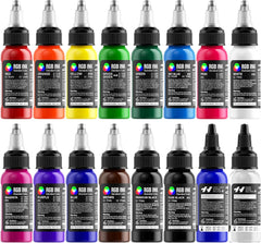 HAWINK Tattoo Ink Set 1OZ 14 Colors Ink and 2 Color Mixing Solution Upgraded Version Tattoo Supply TI205-30-16
