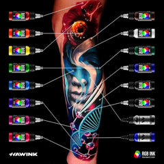 HAWINK Tattoo Ink Set 1OZ 14 Colors Ink and 2 Color Mixing Solution Upgraded Version Tattoo Supply TI205-30-16