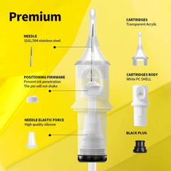 HAWINK Tattoo Cartridges Needles 40Pcs Mixed #10/#12 Standard Round Liner/Round Shader/Weaved Magnum