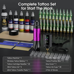 Tattoo Kit Tattoo Pen with Tattto Battery and 20 Pcs Tattoo Cartridge Needles, Tattoo Ink Set, Complete Tattoo Supplies for Beginners and Artists NA-TK-P704KITA-8