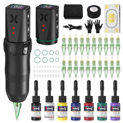 Nazzor Tattoo Kit Tattoo Machine with Two 1600mAh Batteries LED Display Tattoo Gun 20PCS Tattoo Cartridge Needles and 7PCS Ink E78-01