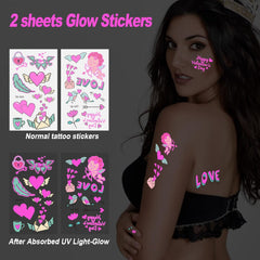 PFARRER Temporary Tattoo Markers for Skin, 15 Body Markers + 56 Large Tattoo Stencils & 2 sheets Glow Stickers for Kids and Adults, Dual-End Tattoo Pens with Bold and Fine Lines safty inkZYH2310001KIT