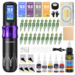 Tattoo Gun,Complete Tattoo Kit with 7 Stroke Lengths,Powerful Battery with Color Wallpaper Guide Wireless Tattoo Gun Kit,Practice Skin,Transfer Paper for Beginners(Purple) SL-TKE200A-4-USA