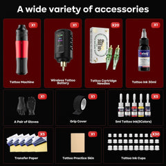 Cordless Tattoo Gun Kit, 1800mAh Rechargeable Battery & LED Display,Complete Tattoo Machine Supply for Beginners & Practice,SL-TKP202A-2