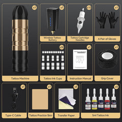 Tattoo Gun Kit,Solong Cordless Tattoo Gun with Dual Rechargeable Battery Tattoo Supply Set for Beginners & Practice SL-TKP203A-9