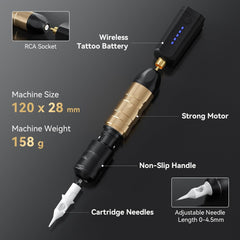 Tattoo Gun Kit,Solong Cordless Tattoo Gun with Dual Rechargeable Battery Tattoo Supply Set for Beginners & Practice SL-TKP203A-9