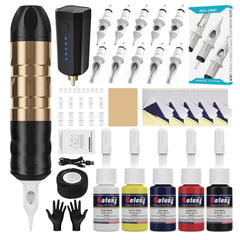 Tattoo Gun Kit,Solong Cordless Tattoo Gun with Dual Rechargeable Battery Tattoo Supply Set for Beginners & Practice SL-TKP203A-9