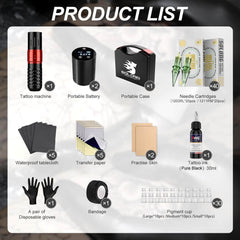 Tattoo Gun,Solong Tattoo Gun Kit Professional 2 Batteries 7 Strokes Wireless Tattoo Kit 6500Rpm Brushless Motor Digital LED Display Tattoo Machine with 20Pcs Tattoo Needles SLE75KIT-1-US