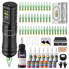 Nazzor Tattoo Kits Tattoo Machine with 1800mAh LED Display 40PCS Needles and 14 Ink Black E96KIT