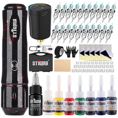 STIGMA Cordless Tattoo Gun Tattoo Kit Complete with Pro Tattoo Machine Pen, Carrying Case with 1400 mAh Tattoo Battery, 20 Tattoo Cartridge Needles,Tattoo Ink Color Set, Full Tattoo Accessories