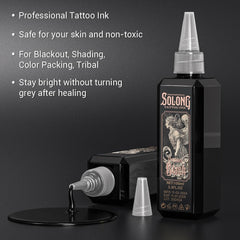 Tattoo Ink,Solong S Series 3.3oz(100ml) Professional Black Tattoo Ink for Outlining,Shading and Blending-Premium Black Tattoo Supplies,TI303S-100-031