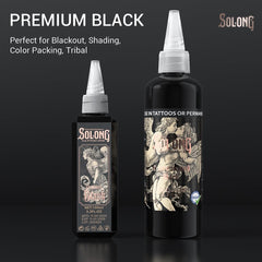 Tattoo Ink,Solong S Series 3.3oz(100ml) Professional Black Tattoo Ink for Outlining,Shading and Blending-Premium Black Tattoo Supplies,TI303S-100-031