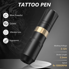 Tattoo Gun Kit Wireless Tattoo Machine Pen Kit with 2 Batteries 16 Cartridge Needles 7 Ink Colors for Complete Rotary Tattoo Supply HW-TK1005-1